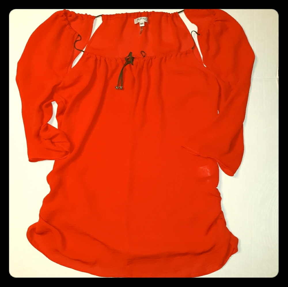 BUFFALO*David Britton Bright Red Sexy Tie neck~Peekaboo shoulder Dress top